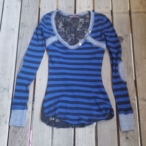 Almost Famous Blue and Black striped top Size S